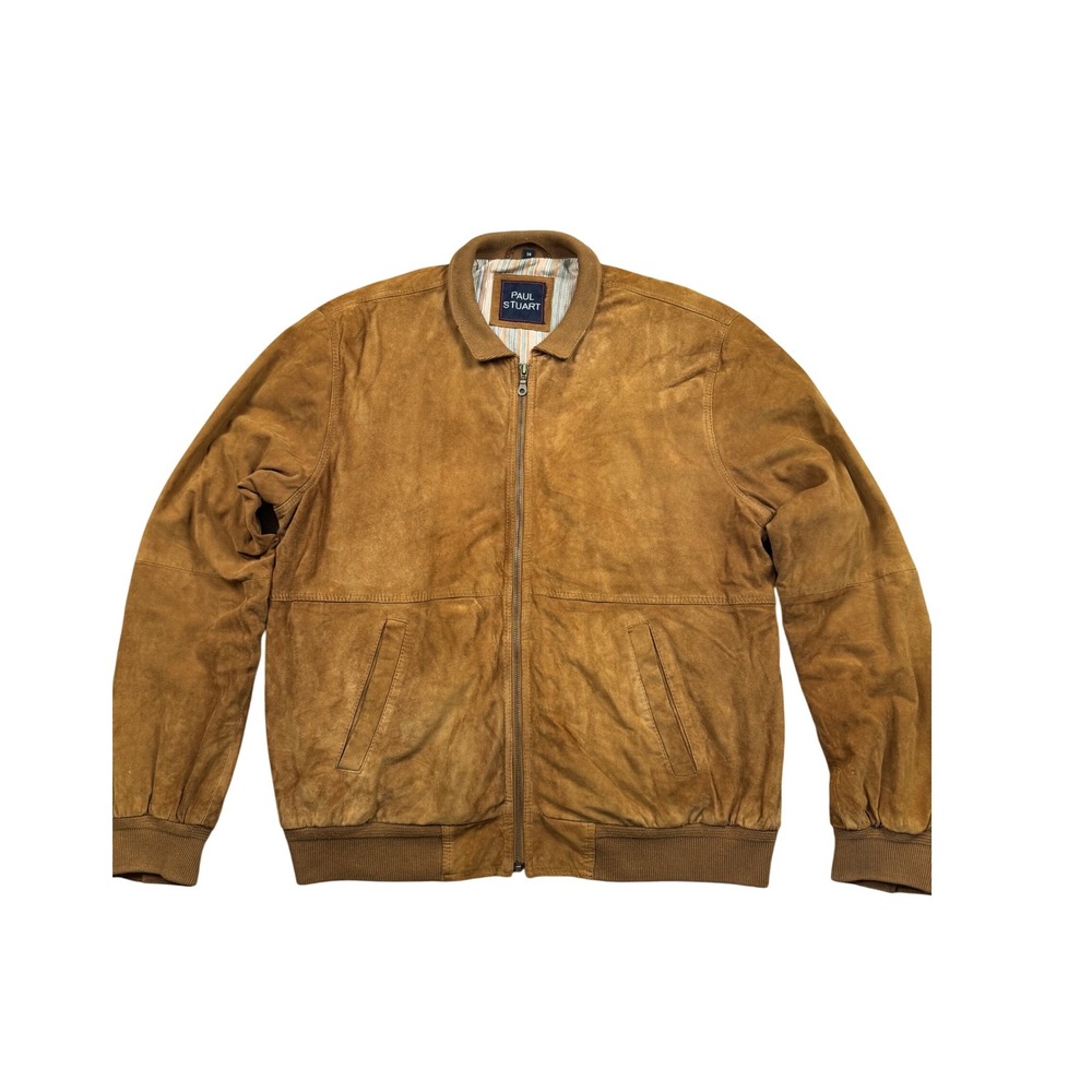 Paul Stuart Suede Bomber Jacket Mens Size 54 Tan Brown Zip Front Classic‎ Style